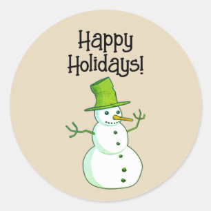 Snowman with Green Hat Classic Round Sticker