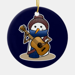 Snowman with Guitar Ceramic Tree Decoration