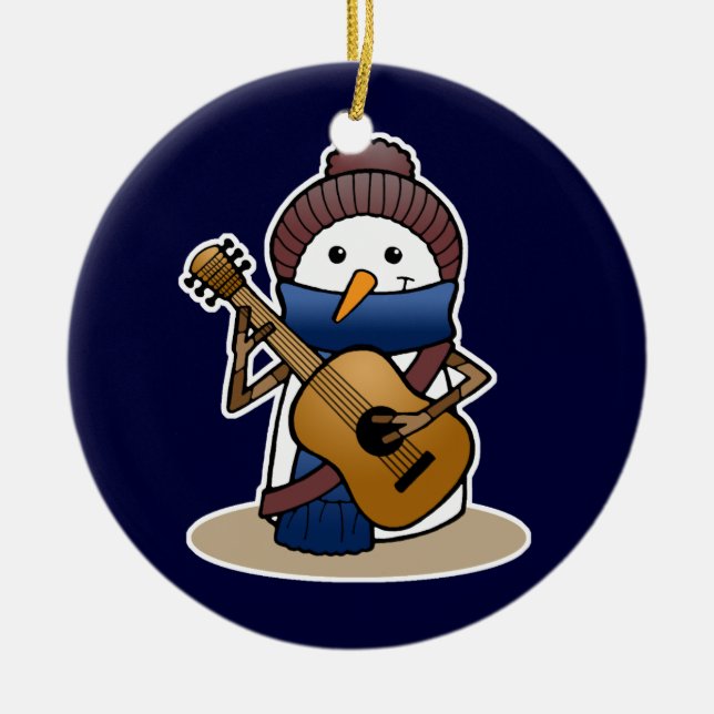 Snowman with Guitar Ceramic Tree Decoration (Front)