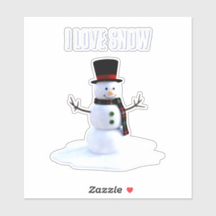 Snowman with hat and scarf. I Love Snow