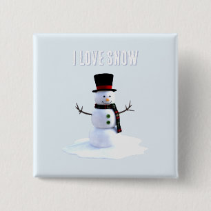 Snowman with hat and scarf. I Love Snow 15 Cm Square Badge