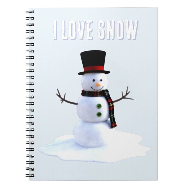 Snowman with hat and scarf. I Love Snow Notebook (Front)