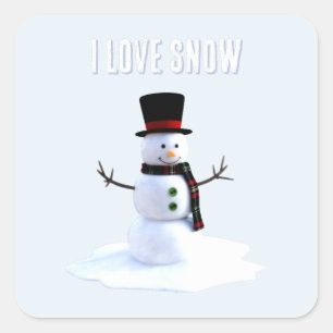 Snowman with hat and scarf. I Love Snow Square Sticker
