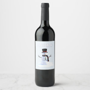 Snowman with hat and scarf. I Love Snow Wine Label