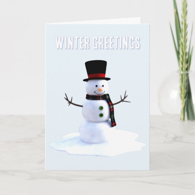 Snowman with hat and scarf. Winter Greetings Card (Front)