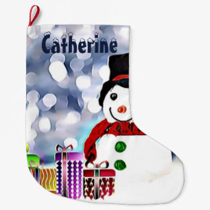 Snowman with his gifts large christmas stocking