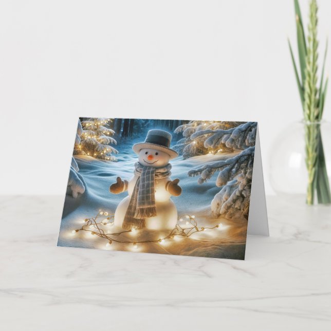 Snowman With Holiday Lights Card (Front)