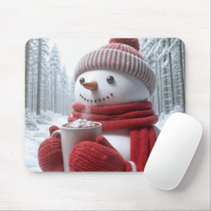 Snowman With Hot Chocolate Mouse Pad