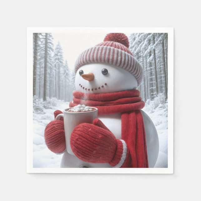 Snowman With Hot Chocolate Napkin (Front)