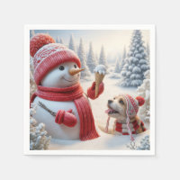 Snowman With Ice Cream Cone and Dog