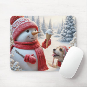 Snowman With Ice Cream Cone Mouse Pad