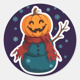 Snowman with Jack-o'-Lantern Head Sticker