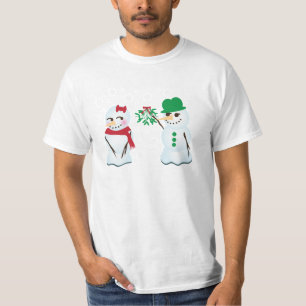 Snowman with Mistletoe Wanting a Kiss T-Shirt