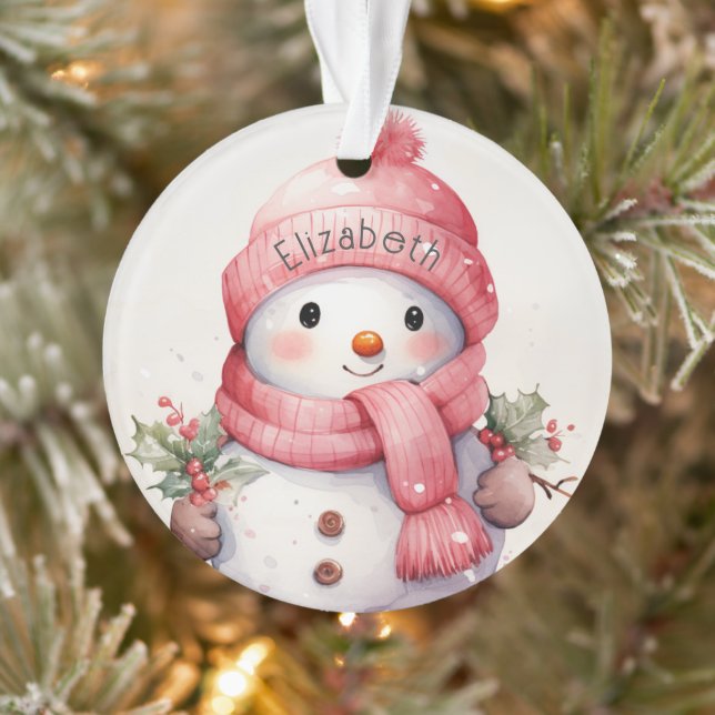 Snowman with Name Acrylic Ornament (Tree)
