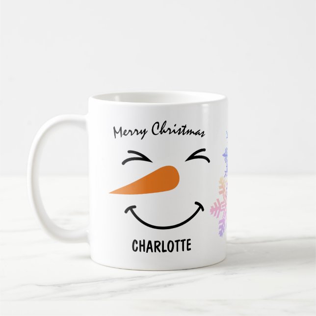 Snowman With Narrow Eyes, Merry Christmas Coffee Mug (Left)