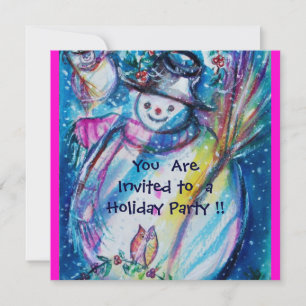 SNOWMAN WITH OWL , HOLIDAY PARTY INVITATION