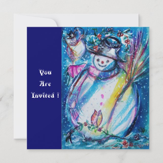 SNOWMAN WITH OWL , New Year's Eve Party Invitation (Front)