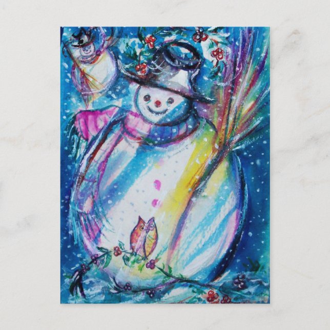 SNOWMAN WITH OWL POSTCARD (Front)