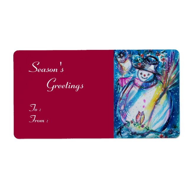 SNOWMAN WITH OWL , white blue red (Front)