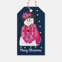 Snowman With Pink And Dark Blue Gift Tags