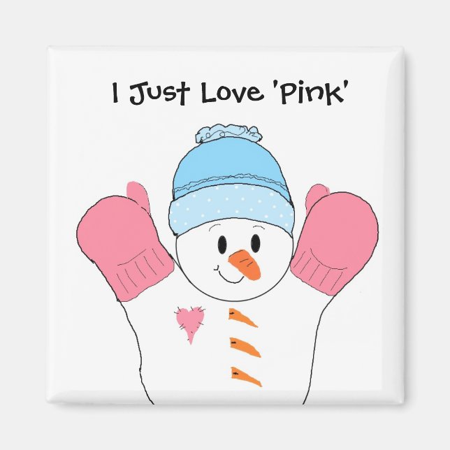 Snowman with Pink Mittens Magnet (Front)
