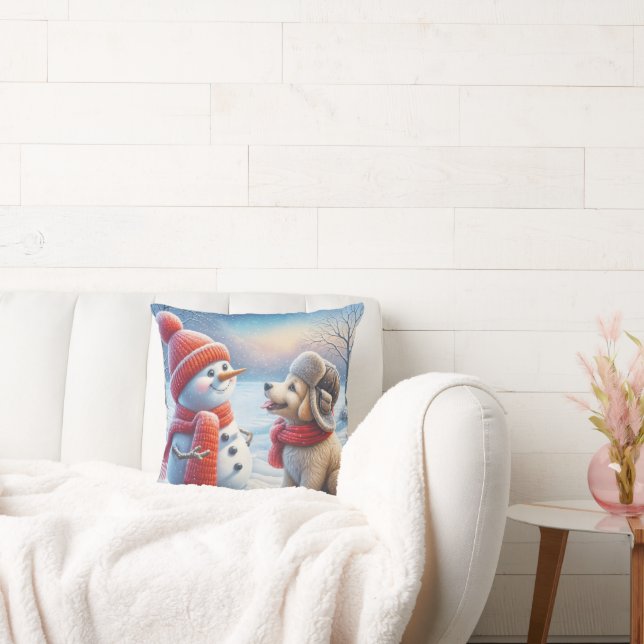 Snowman With Puppy Cushion (Couch)