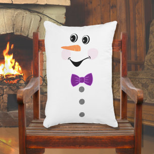Snowman with Purple Bowtie Black buffalo  Decorative Cushion