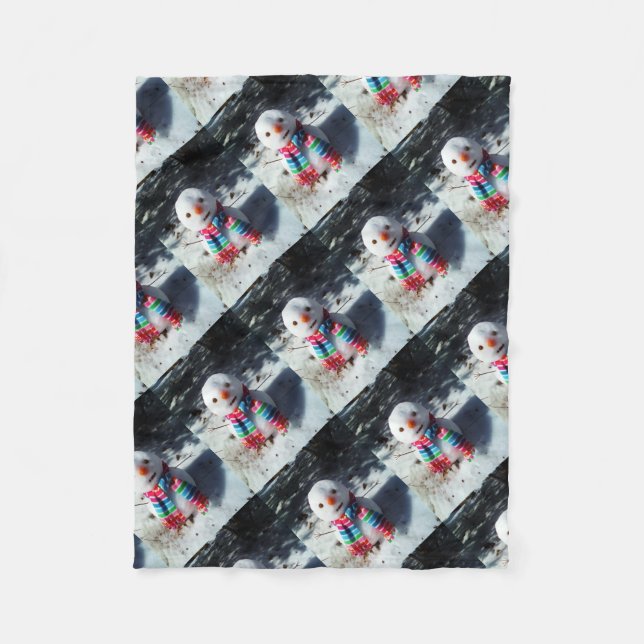 Snowman with Rainbow Scarf Fleece Blanket (Front)