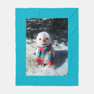 Snowman with Rainbow Scarf Fleece Blanket