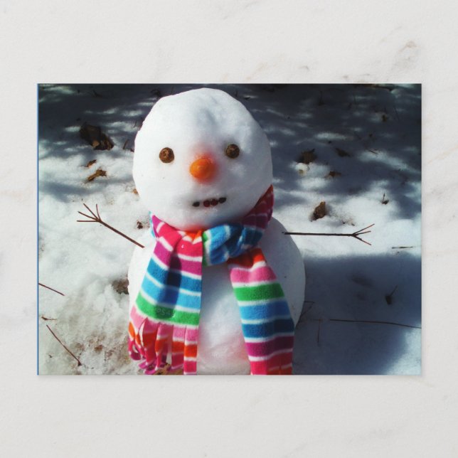 Snowman with Rainbow Striped Scarf Postcard (Front)