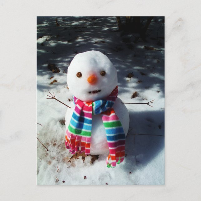 Snowman with Rainbow Striped Scarf Postcard (Front)