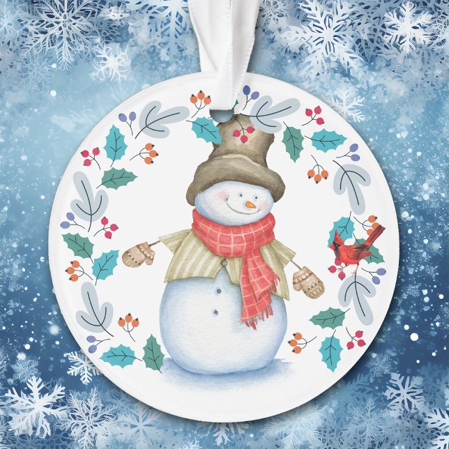 Snowman with Red Bird Wreath Kids Ornament (Creator Uploaded)