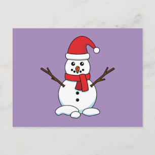 Snowman with Red Bonnet and Scarf Holiday Postcard