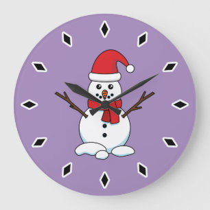 Snowman with Red Bonnet and Scarf Large Clock