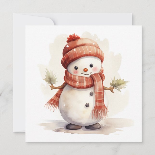Snowman with Red Hat Christmas Holiday Card (Front)