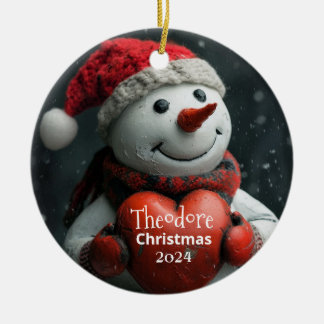 Snowman with Red Heart Personalised Ornament