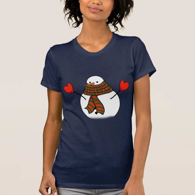 Snowman with Red Mittens and a Long Scarf T-Shirt (Front)