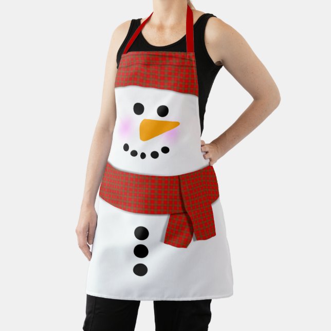 Snowman With Red Scarf Christmas Apron (Insitu)