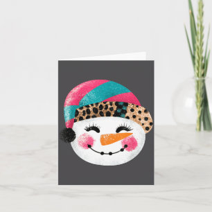 Snowman With Santa Hat And Leopard Pattern  Card