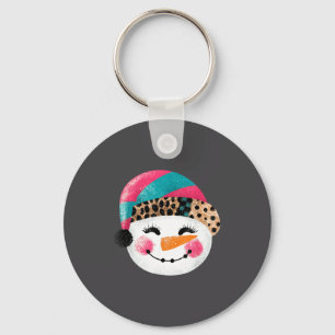 Snowman With Santa Hat And Leopard Pattern Key Ring