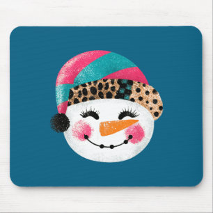Snowman With Santa Hat And Leopard Pattern  Mouse Pad