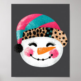 Snowman With Santa Hat And Leopard Pattern  Poster