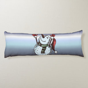 Snowman With Santa Hat - Carrot Nose - Green Scarf Body Cushion
