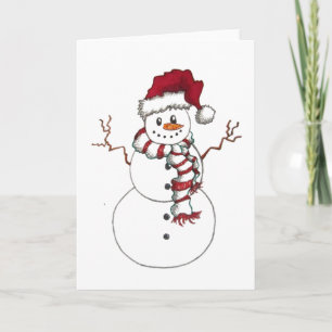 Snowman with Santa Hat greeting card