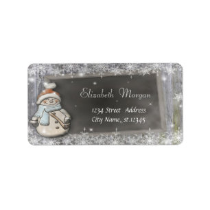 Snowman With Santa Hat Snowflakes Holiday  Label