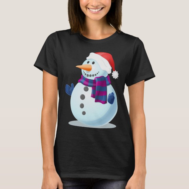 Snowman With Santa Hat T-Shirt (Front)