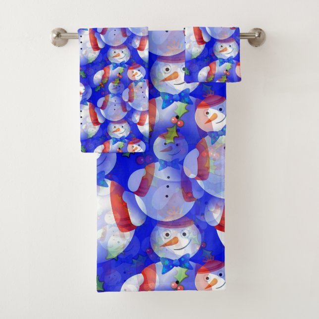Snowman With Scarf And Hat Bath Towel Set (Insitu)
