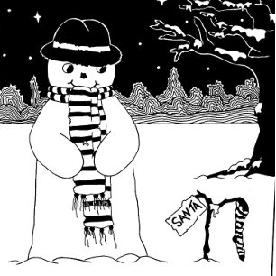 snowman with scarf and hat black and white art cushion