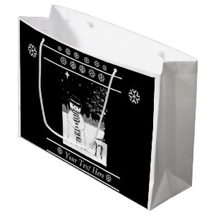 snowman with scarf and hat black and white art large gift bag