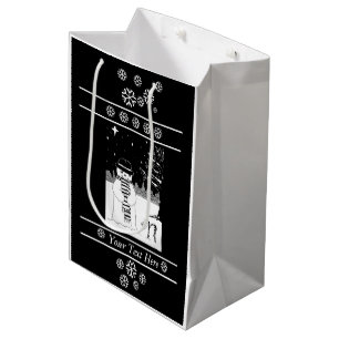 snowman with scarf and hat black and white medium gift bag